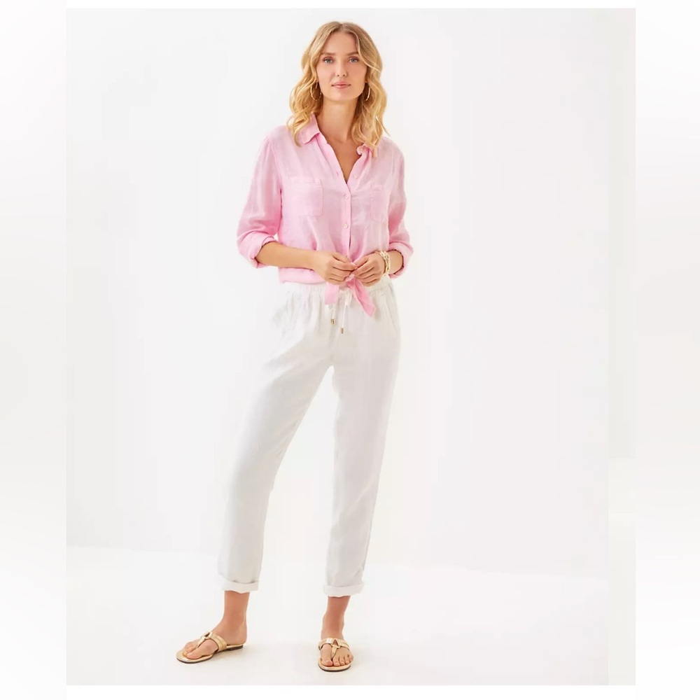 Lilly Pulitzer Taron Linen Pants in Blue and Green